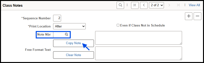 "Note Nbr lookup and Copy Note button in the Class Notes menu"