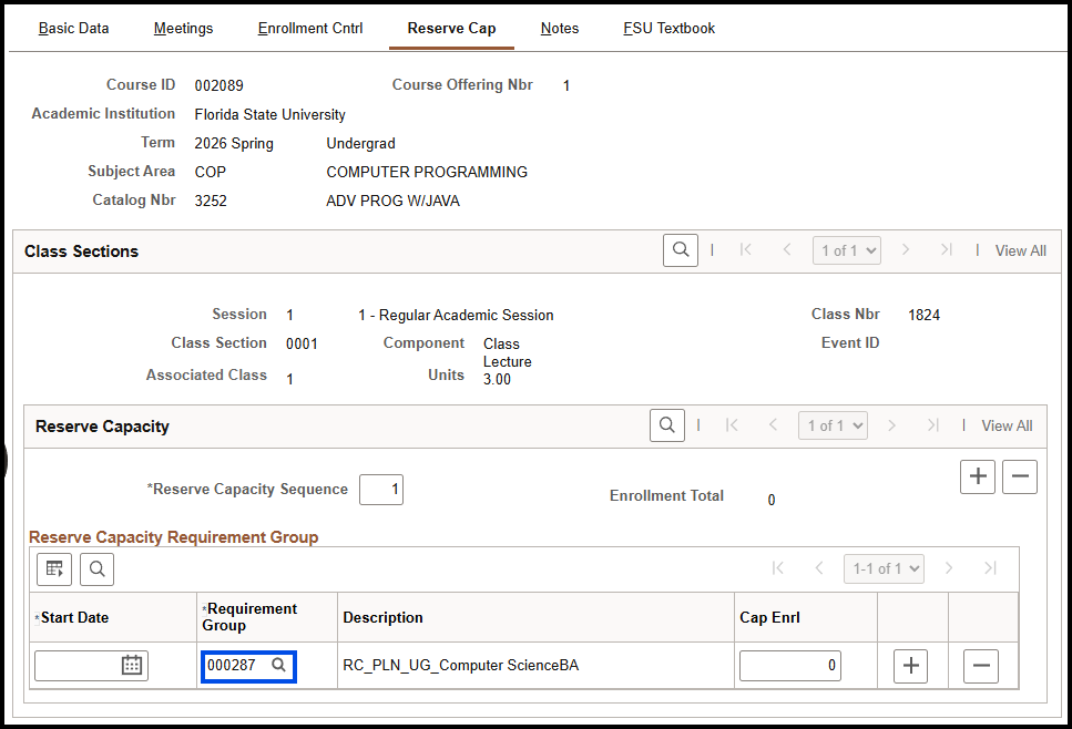 "Reserve Capacity-Requirement Group 000287 Selected"