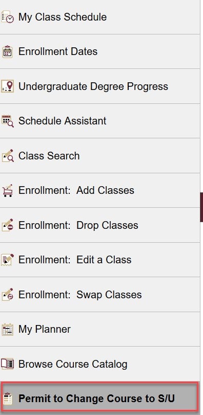 Permit to Change Course to S/U Link Permit to Change Course to S/U Link